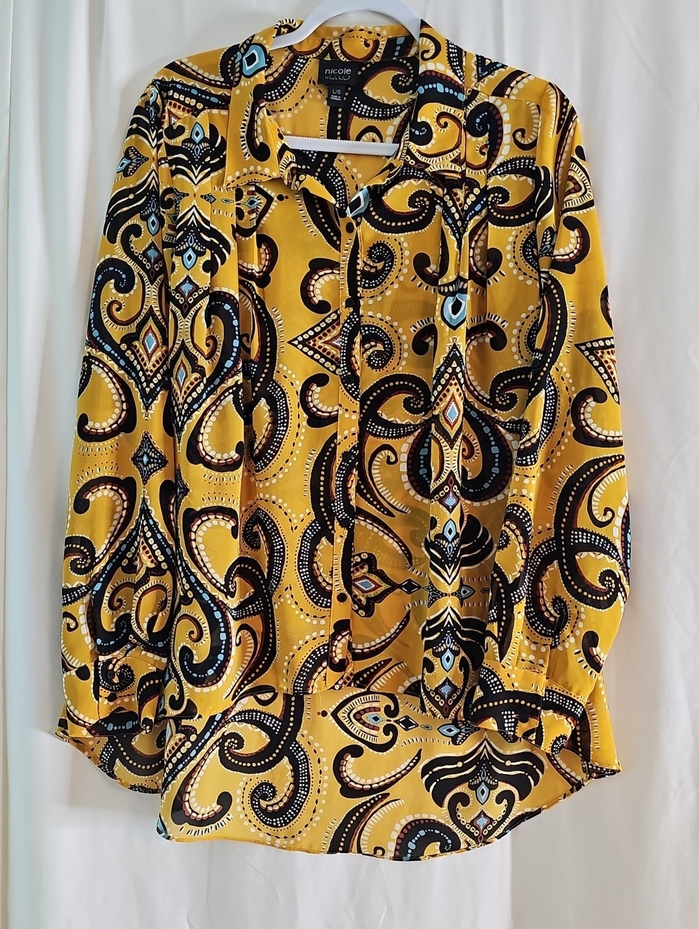 Nicole Miller Yellow Paisley-Print Skirt with Black and Blue Accents